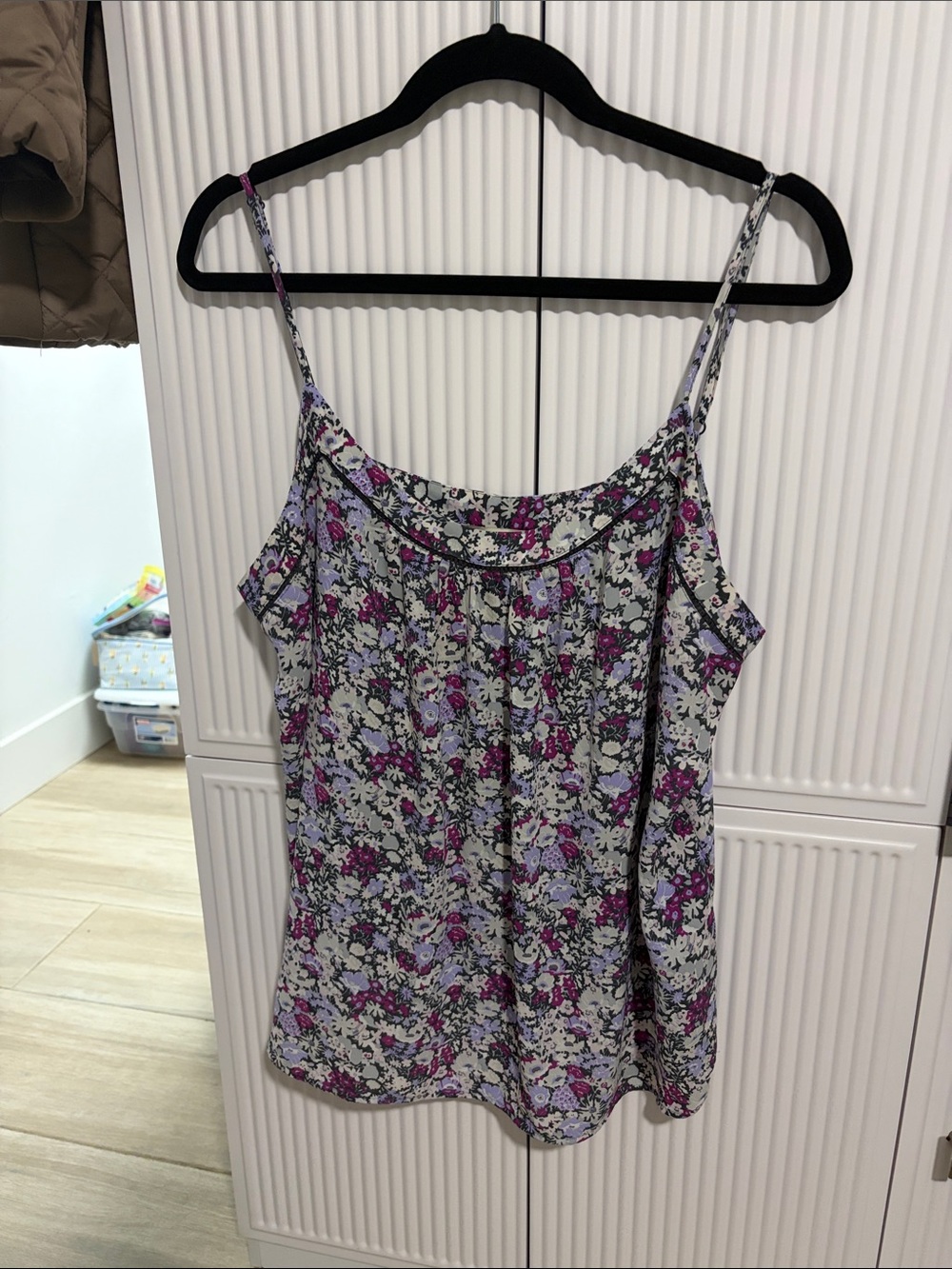LOFT Purples and Gray Floral Spaghetti Strap Camisole with White Base